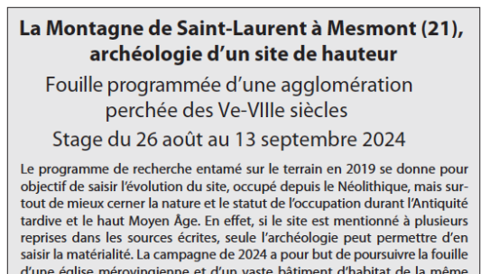 [Appel à fouilleurs] La Montagne de Saint-Laurent à Mesmont (21), archéologie d’un site de hauteur