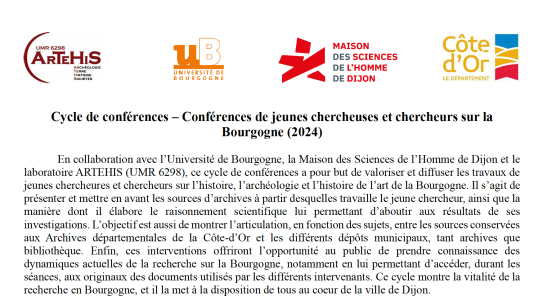 Cycle de conférences – Conférences de jeunes chercheuses et chercheurs sur la Bourgogne (2024)